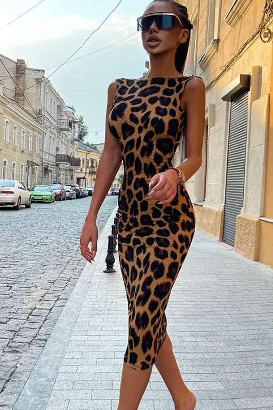 Backless leopard print  dress