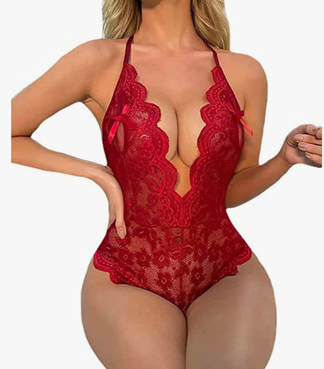 Sexy Teddy Lingerie Sexy Hollow Women'S One-Piece Underwear See Through  Lace Mesh Night Bodysuit