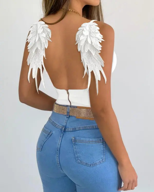 Angel Wings Decor Backless Cami Top