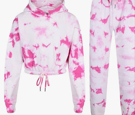 Tie Dye Tracksuit Cropped Hoodie with Jogger Sweatpants Gym Sports