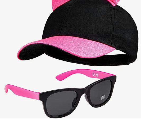 Baseball Cap and Kids Sunglasses Set for Girls Glitter Sun Hat and UV Protection Girls Sunglasses Summer