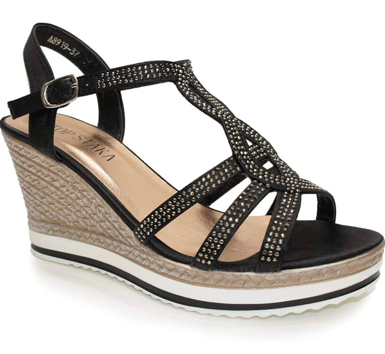 Y Womens Wedge Ladies Crystal Sparkling Sandal Shine Espadrille Platform Shoes Size UK