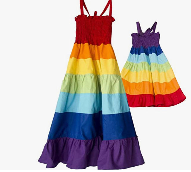 Mother and Daughter Matching Dresses Summer Women Girls Spaghetti Strap Ruffle Flowy Beach Sundress Casual Midi Dress