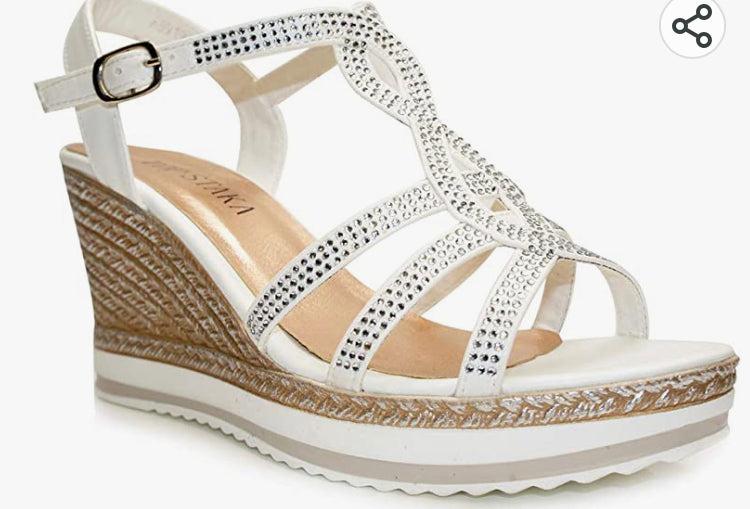 Y Womens Wedge Ladies Crystal Sparkling Sandal Shine Espadrille Platform Shoes Size UK