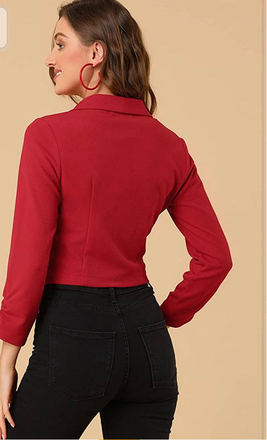 Women's Crop Blazer Shawl Lapel Long Sleeve Open Front Suit Jacket